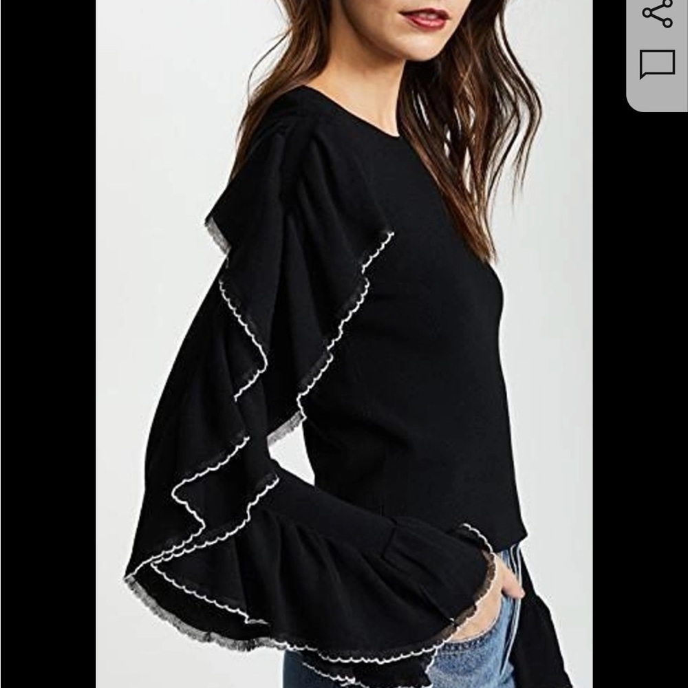 Club Monaco Womens Black Sancerie Ruffle Sleeve Viscose Sweater Top M - Picture 2 of 10
